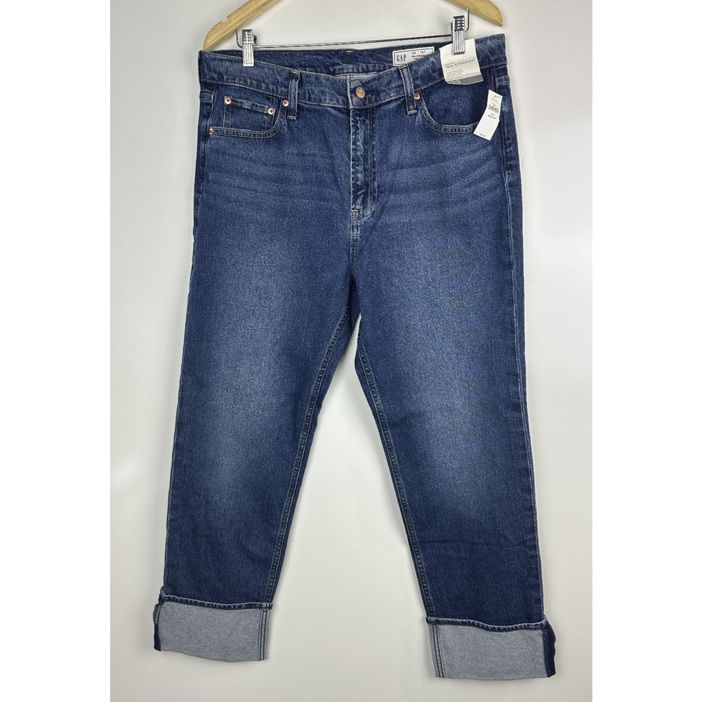 NWT Gap High Rise Cuffed '90s Slim Straight Jeans Blue Denim Plus Size 33 16 - Picture 2 of 12